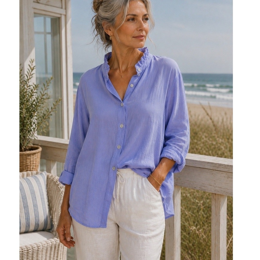 Soft Surroundings Lavender Purple Linen Blend Tunic Top Lahenlook Coastal XLP